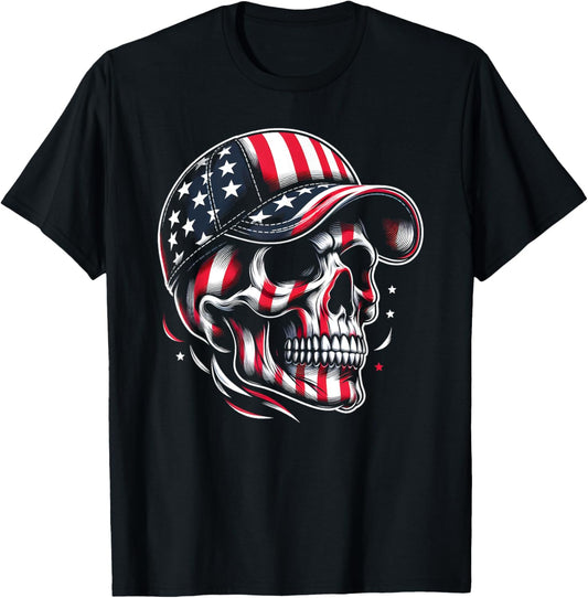 4th Of July Tee American Flag Skull Skeleton For Women Men T-shirt