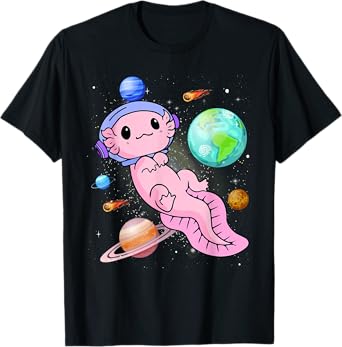 Cute Astronaut Axolotl In Space Galaxy Planet Outer Space T-Shirt