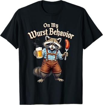 Oktoberfest On My Wurst Behavior Funny Raccoon Drinking T-Shirt