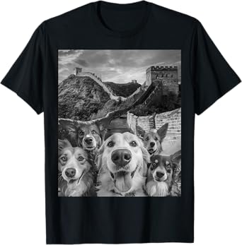 Dog Squad Selfie Great Wall Funny Animal Casual Outfit T-Shirt
