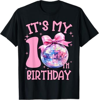 10th Birthday Coquette Bow Disco Ball 10 Year Old Birthday T-Shirt