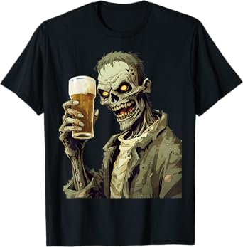 Halloween Zombie Drinking Beer T-Shirt