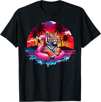 Tiger Pink Flamingo Pool Float Summer Vintage Tigers Lovers T-Shirt