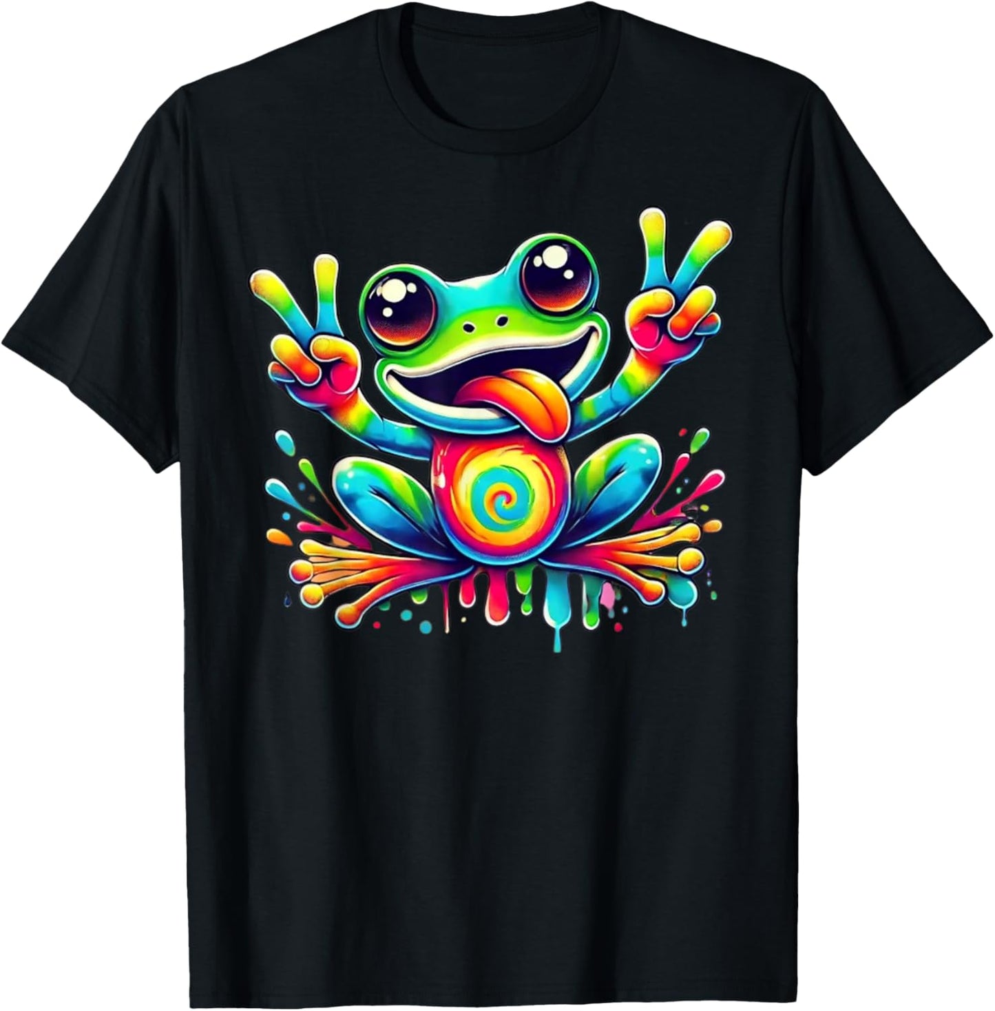 Tie Dye Peace Frog Retro Hippie Style Vibrant Colors T-Shirt