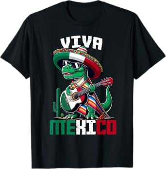 Viva Mexico Shirts Kids Boys Toddler Funny Dinosaur Guitar T-Shirt