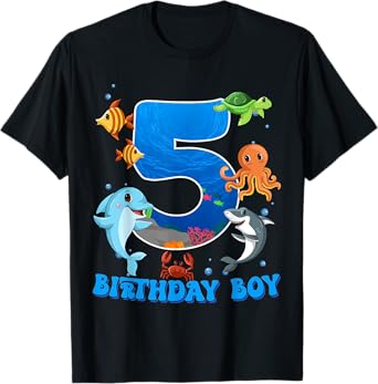 5th Birthday Party Ocean 5 Year Old Sea Fish Birthday Boy T-Shirt