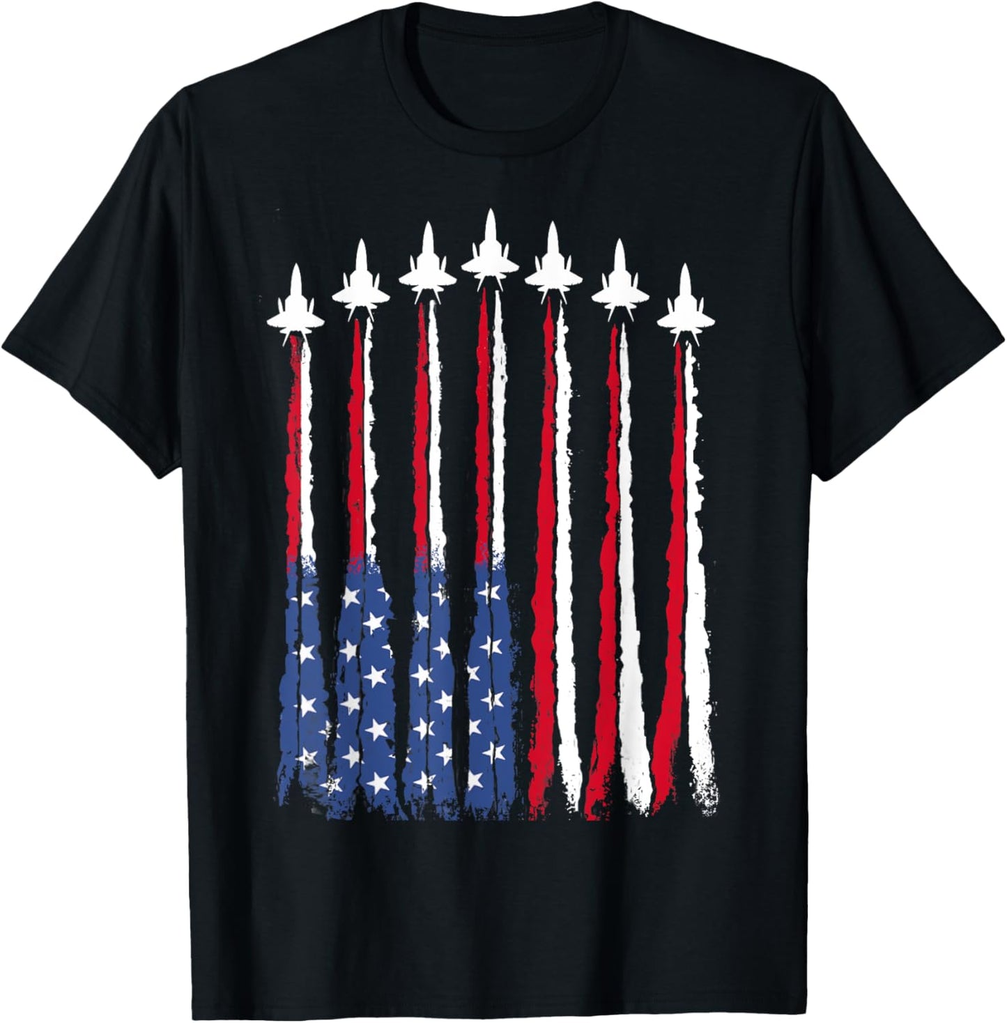 Patriotic Red White Blue USA Flag Fighter Jets 4th of July T-Shirt