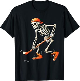 Skeleton Hockey Halloween Costume Sport Men Boys Kids Tee T-Shirt