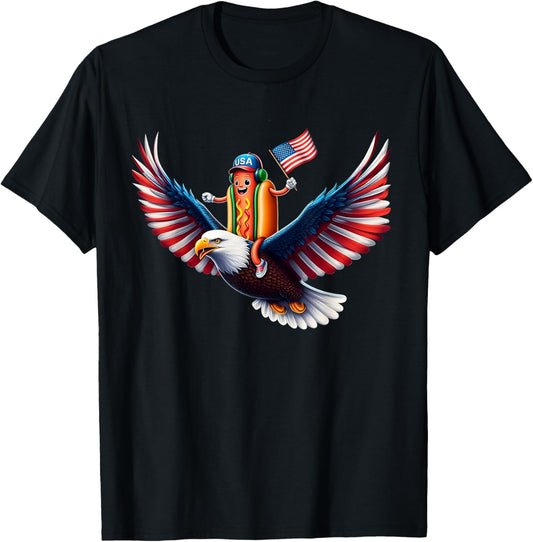 4th of July Hotdog Eagle Patriotic Usa American Flag Kids T-Shirt
