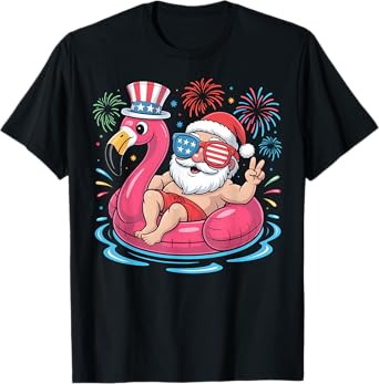 Funny Patriotic Santa Float - Christmas In July Summer Beach T-Shirt