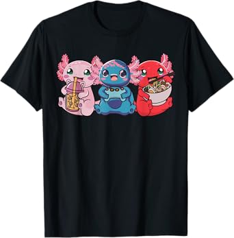 Axolotl Boba Tea Bubble Tea Gaming Gamer Ramen Axolotl T-Shirt