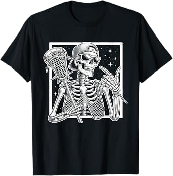 Skeleton Lacrosse Player Birthday Halloween Mens Womens Kids T-Shirt