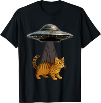 UFO Abduction Cat Moon Day Funny Alien Invasion Kitten Lover Men Women Kids T-Shirt