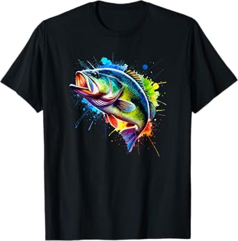 Colorful Splash Art Bass Fish T-Shirt