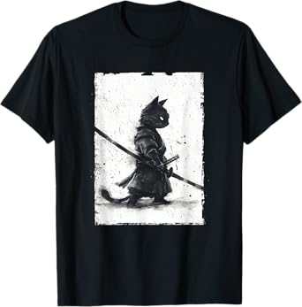 Vintage Samurai Cat Graphic Art Japanese Ukiyo-e T-Shirt