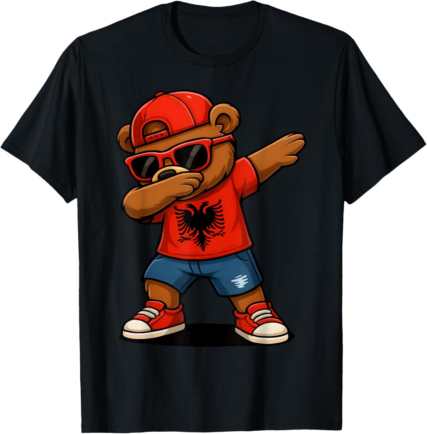 Funny Dabbing Bear Albania Flag Patriotic Albanian T-Shirt