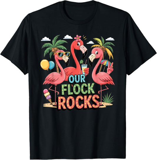 Our Flock Rocks Flamingo Summer Vacation Family Matching Shirts Tee by TeeBrew