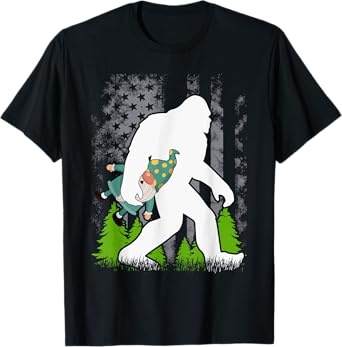 Bigfoot Carrying Gnome Funny Cute Sasquatch T-Shirt