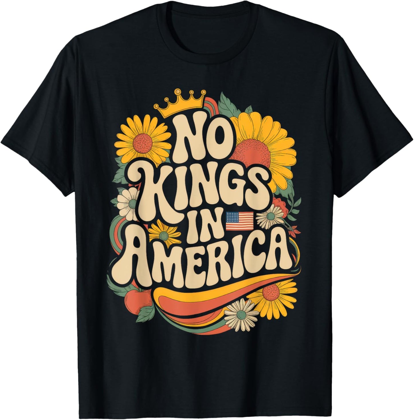 Retro Floral 70s Shirt Women No King In American Democracy T-Shirt