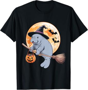 Manatee Witch Hat Pumpkin Halloween Costume Men Women Kids T-Shirt