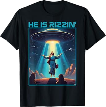 Funny jesus rizzin easter Ufo alien abduction space christ T-Shirt