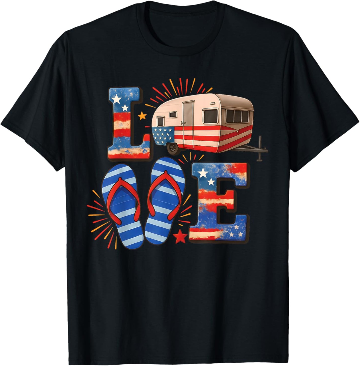 4th July Funny Camper Van Usa Flag Patriotic Camping Lovers T-shirt