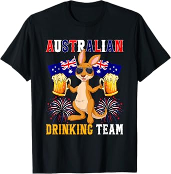 Australian Drinking Team Kangaroo Sunglasses Holding Beers T-Shirt