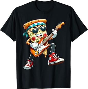 Funny Pizza Rockstar Electric Guitar Music Men Women Kids T-Shirt