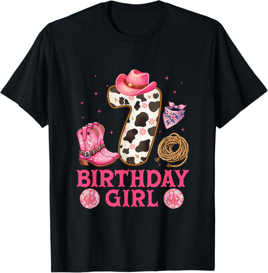 Cowgirl Birthday Girl 7 Years Old Western 7th birthday girl T-Shirt