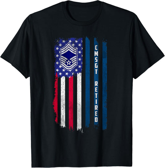 Retired E-9 Chief Master Sergeant CMSgt Rank American Flag T-Shirt