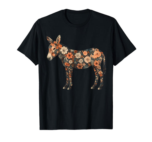 Floral Donkey Cottagecore Folk Art Botanical Farm Animal T-Shirt