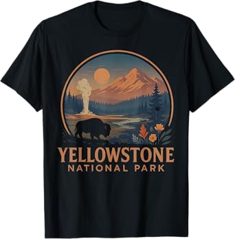 Yellowstone National Park US Bison Vintage Hiking Camping T-Shirt