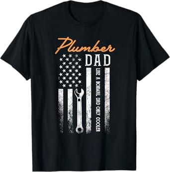 Plumber Dad Like A Normal Dad Only Cooler USA Flag Plumbing T-Shirt for Men