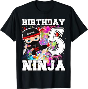 Birthday Ninja 5 Year Old Ninja Party Funny Ninja Birthday T-Shirt