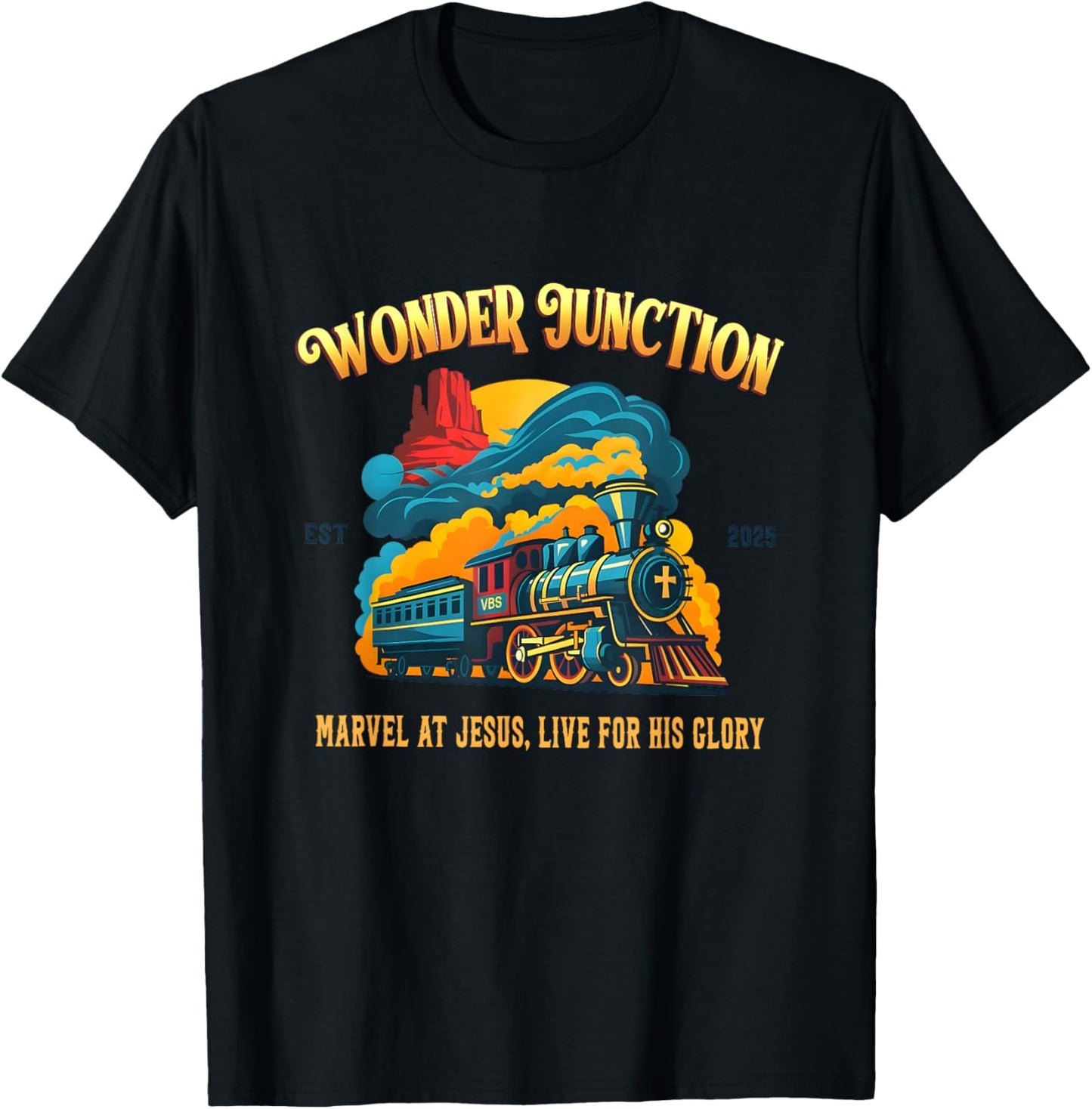 Christian Camp VBS 2025 Wonder His Glory Junction Train T-Shirt