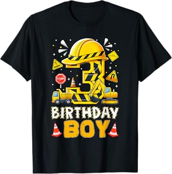 Construction 3 Year Old Birthday Boy 3rd Birthday Excavator T-Shirt