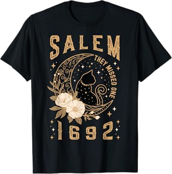 Salem 1692 They Missed One Witch Trial Black Cat Moon Witchy T-Shirt