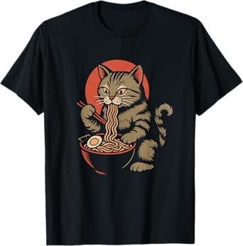 Cat Eating Ramen tShirt Men Women Japanese Cat Anime Shirt T-Shirt