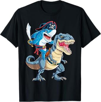 Shark Pirate Dinosaur T rex T Shirt Jawsome Boys Kids Men T-Shirt