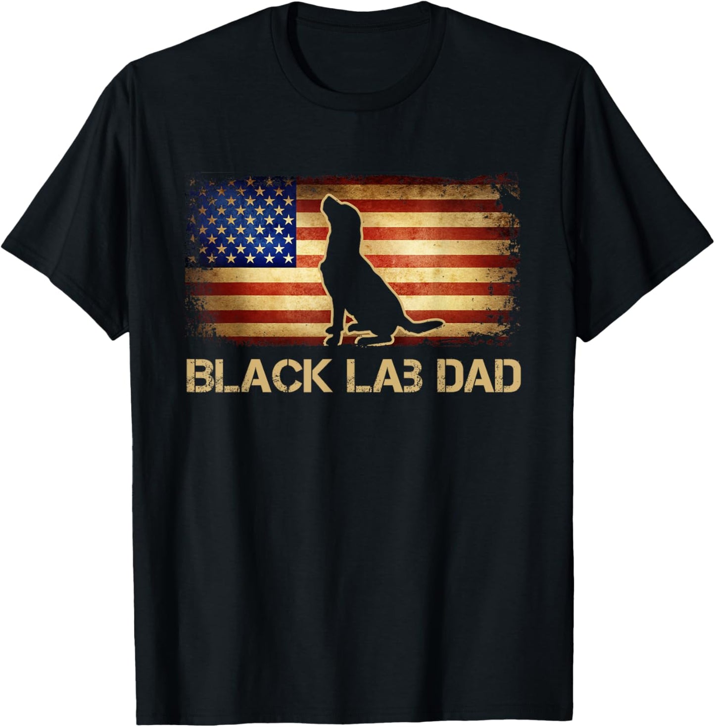 Black Lab Dad Vintage American Flag Patriotic Dog Lover T-Shirt