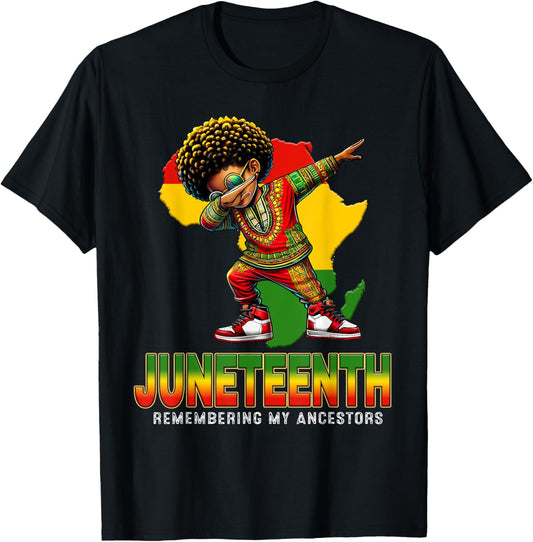 Juneteenth Dabbing Boy Kids Men Black African T-Shirt