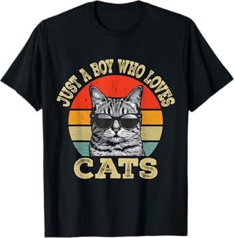 Vintage Just A Boy Who Loves Cats Boy Kid Cat Lover For Boys T-Shirt