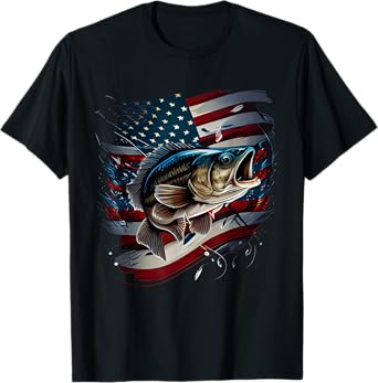 Fishing and an American Flag - Largemouth Bass T-Shirt for Women Men