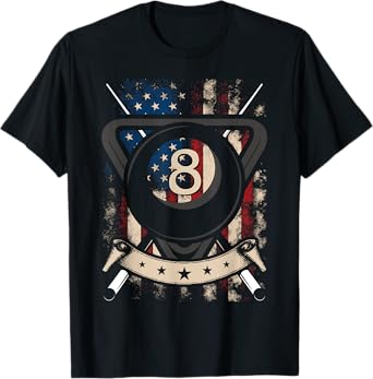 Pool Snooker Billiards Player 8 Ball USA American Flag Women Men T-Shirt