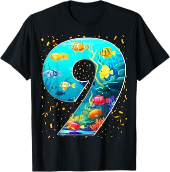 9th Birthday Party 9 Year Old Sea Fish Aquarium Birthday Boy T-Shirt