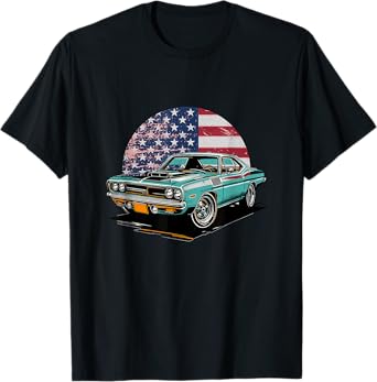Vintage Muscle Car US American Flag Classic Sports Car Men T-Shirt