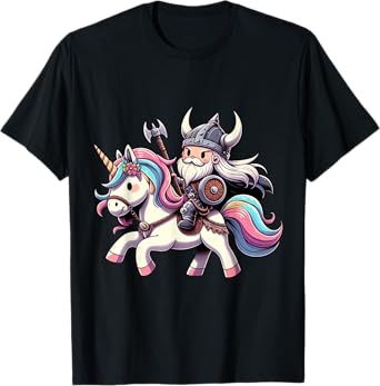 Viking Riding A Unicorn Boys Girls Men Women Kids Adults T-Shirt