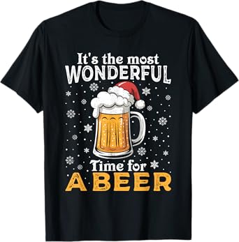 Funny Christmas Pajama Outfit Men Women Beer Mug Santa Hat T-Shirt