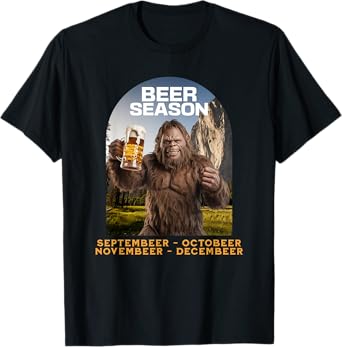 Beer Season, Funny Bigfoot Sasquatch Drinking Tailgate Party T-Shirt