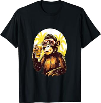Monkey Drinking Beer Funny Beer Drinker Drunk Gorilla Ape T-Shirt